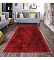 Bordo Osmanlı Motif Nakış İşleme Yıkanabilir Kaymaz Taban Leke Tutmaz Modern Salon Halısı ve Yolluk