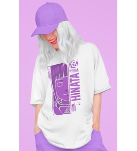 Tasarım Hinata Hyuga Baskılı Unisex Oversize Naruto Anime Dizi Karakter Tişört