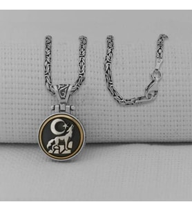 Uluyan Kurt  Ay Yıldız  Kral Zincir Ortası Dönen  925 Ayar Gümüş Erkek Kolye