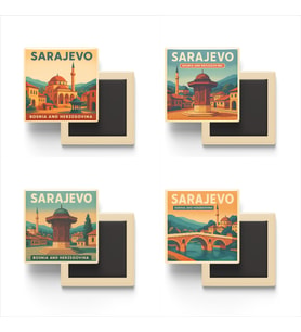 Saraybosna Bosna-Hersek - 4 adet - 9x9 cm Buzdolap Magneti