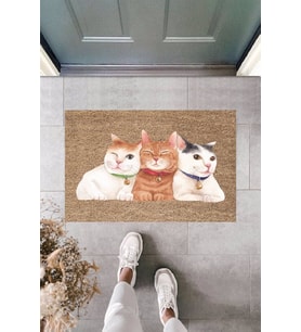 Dormot Modern Baskı - Üçlü Kedi - Karşılama Kapı Önü Paspası (Bej)