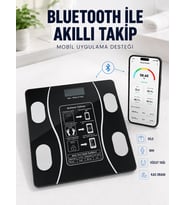 Akıllı Cam Baskül Bluetooth Mobil Uygulamalı Vücut Analiz Tartısı 180 Kg LCD Ekran