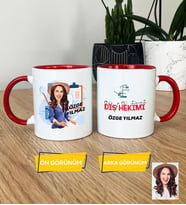 Kişiye Özel Karikatürlü Diş Hekimi Kupa Bardak Diş Hekimleri Günü Hediyesi Kadın Diş Hekimine Hediye (Kırmızı)