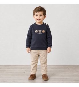 Erkek Çocuk Ayıcık Figürlü Lacivert Uzun Kollu Sweatshirt - LACİVERT / 1 YAŞ