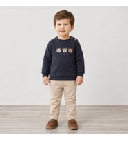 Erkek Çocuk Ayıcık Figürlü Lacivert Uzun Kollu Sweatshirt - LACİVERT / 1 YAŞ