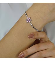Pembe Lotus Çiçeği Tasarımlı 925 Ayar Gümüş Kadın Bileklik