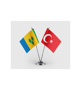 Saint Vincent ve Grenadinler Bayrağı ve Türk Bayrağı İkili Saten Masa Bayrağı Takımı
