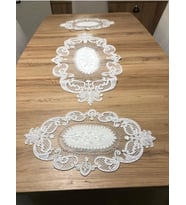 Salon Oda Takımı Dantelli Runner Set Üç Parça