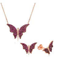 Gümüş Pembe Kelebek Set