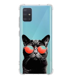 PrintiFy Samsung Galaxy A51 Uyumlu Kedi 3 Baskılı Şeffaf Köşe Korumalı Antişok Kılıf