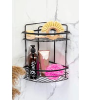 Banyo Köşe Rafı 2 Katlı Siyah Şampuanlık Vidalı (Mat Siyah)