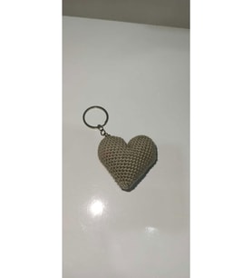 Amigurumi Hediyelik Dağıtmalık 10 Adet Düğün Kına Nikah Toptan Örgü Kalp Anahtarlık Koyu krem