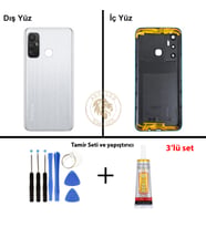 Infinix Hot 11 Gümüş Uyumlu Lensli Arka Kapak + Yapıştırıcı ve Vida Seti Arka Cam Batarya Pil Kapağı
