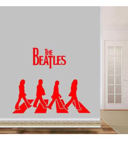 Beatles Grubu Üyeleri ve Logosu Silueti Dekoratif Duvar Sticker, Çıkartma, Etiket kırmızı
