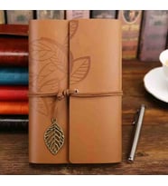 Deri Kapaklı Bağcıklı Defter – Retro Vintage Tarz, Eskitme Sayfalar, Yaprak Desenli, Çizgisiz Spiralli Günlük, Hatıra, Not, Anı Ajanda Defteri Zarif Hediyelik
