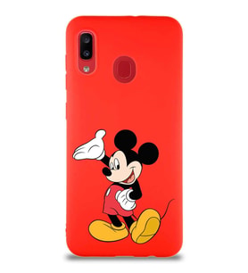 Samsung Galaxy A30 Soft Premier Kapak Mickey Mouse-C Tasarımlı Silikon Kılıf - Kırmızı (Şeffaf)