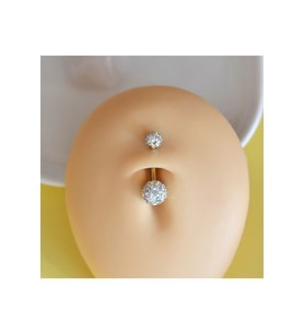 Taşlı Uçlu 316 L Çelik Gold Göbek Piercingi Gold Minimal Taşlı (Çok Renkli)
