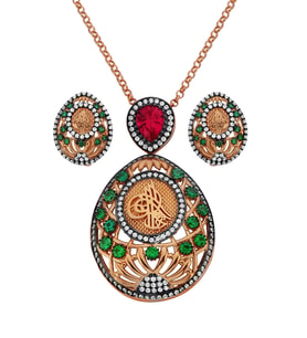 Tuğralı Rose Gümüş Set - S009502