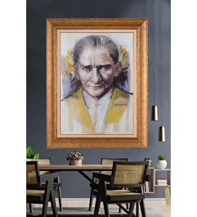 Altın Varaklı Çerçeveli Paspartulu Atatürk Tablo nh07 (Gold)