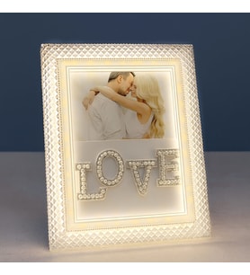 Led Işıklı İnci Taşlı Love Kristal Fotoğraf Çerçevesi - 20x25cm