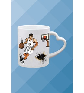 Basketboll Temalı Erkek Oyuncu Baskılı Kalpli Kulp Kupa Bardak Çay Kahve Fincanı-1