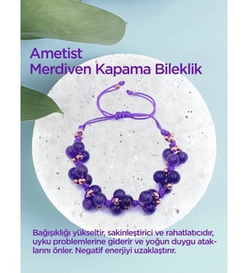 Ametist Doğal Taş Merdiven Kapama İpli Her Bileğe Uygun Bileklik