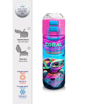 Coral High Kız Çocuk 500 ml Okul ve Günlük Paslanmaz Çelik Termos - Pembe Mor Kaplumbağa Desenli - Sızdırmaz