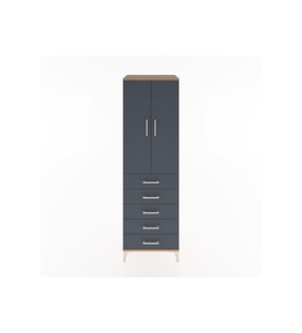 Hyperion Dolap Tek Raflı 5 Çekmeceli Tek Askılı 60x44x195 Çam-Antrasit