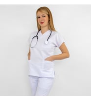 Unisex Beyaz Alpaka Scrubs Doktor Hemşire Cerrahi Üniforma Takım