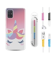 Samsung a71 A72 A73 A7 A9 2018 C7 C9 Kılıf Kablo Koruma Spiral Silikon Sweety Unicorn 1737