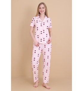 Mirano 9511 Kalpli Pembe Pegasus Kumaş Düğmeli Kısa Kolu Kadın Pijama Takımı
