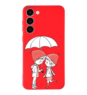 Samsung Galaxy S23 Plus Uyumlu Lansman Kılıf Aşk Tasarımlı İçi Kadife Kapak-Kırmızı (Şeffaf)