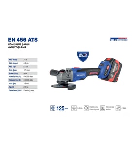 EXEN EN 456 ATS 21V 6Ah 125mm Kömürsüz Şarjlı Avuç Taşlama EX012521