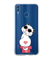 Huawei Honor 8x Uyumlu Kapak Coolcat Tasarımlı Şeffaf Silikon Kılıf