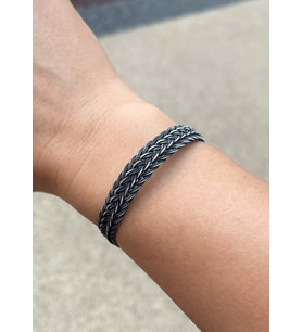 Gümüş Kazaziye El Örgüsü Bileklik BIL2008 : Siyah - 18 cm : Siyah - 17 cm : Siyah - 21 cm (Siyah)