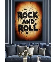 Rock And Roll Graffiti Yazısı Dekoratif Kanvas - Mdf Ahşap Tablo