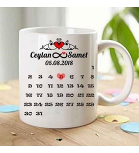 sevgli takvim tasarımlı kupa