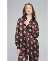 Kadın Gül Desenli Oversize Rahat Kesim Gömlek