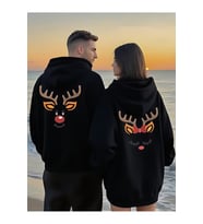 Sevgili Çift Kombin Hoodie – Geyik Baskılı Çift Kapüşonlu Sweatshirt Unisex Oversize 2'li Set (Siyah)