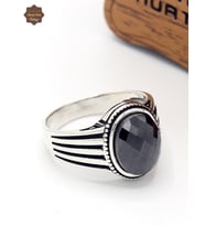 Oval Siyah Zirkon Taşlı Çizgi Desenli 925 Ayar Gümüş Çocuk Yüzüğü 201025381