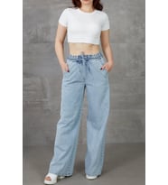 Kadın Beli Lastikli Rahat Kesim Kot Pantolon