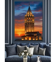 Gün Batımı Galata Kulesi Dekoratif Kanvas - Mdf Ahşap Tablo
