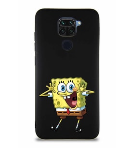 Xiaomi Redmi Note 9 Soft Premier Kapak Sünger Bob Tasarımlı Silikon Kılıf - Siyah (Şeffaf)
