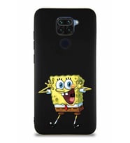 Xiaomi Redmi Note 9 Soft Premier Kapak Sünger Bob Tasarımlı Silikon Kılıf - Siyah (Şeffaf)