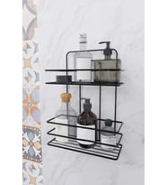 Banyo Köşe Rafı 2 Katlı Siyah Şampuanlık Duvara Monte Vidalı (Mat Siyah)