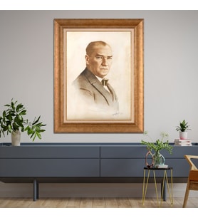 Altın Varaklı Çerçeveli Paspartulu Atatürk Tablo DC1121 (Gold)