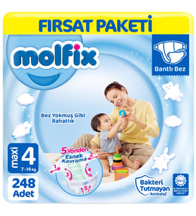 Molfix 4 Beden Bebek Bezi Fırsat Paketi 62x4 248 Adet