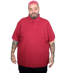 Mode XL Battal Beden Erkek Tshirt Polo Yaka Nakışlı Klasik Pike 20553 Bordo