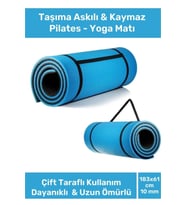 Taşıma Askılı Konfor Modeli Çift Taraflı Kaymaz Yoga Meditasyon Minderi Mavi Siyah Mat
