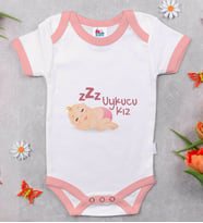 BK Kids Uykucu Kız Tasarımlı Pembe Bebek Body Zıbın-1